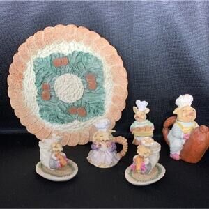 Miniature Piggy Themed Resin Tea Set For Two